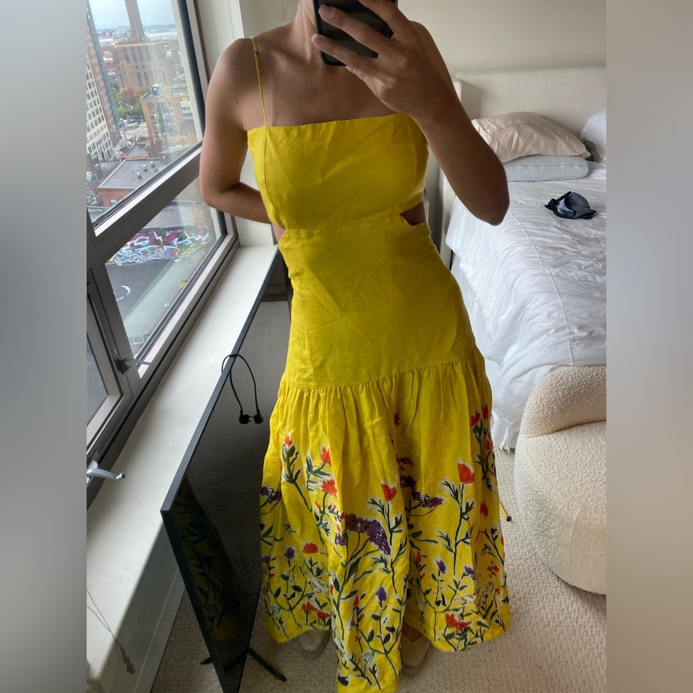 Silvia Tcherassi yellow floral linen dress. Shannon dress golden wallflowers